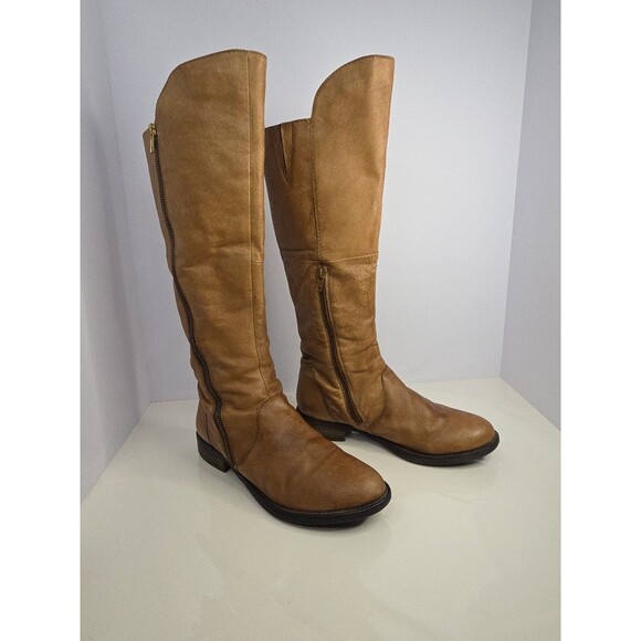 Steven Madden Light Brown Cognac Leather Riding Boots W Side Zip Sz 8.5 - Picture 1 of 14